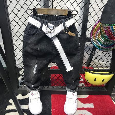 (inget bälte) raka jeans barn elastisk midja baby barnkläder lämplig för 2-6 år