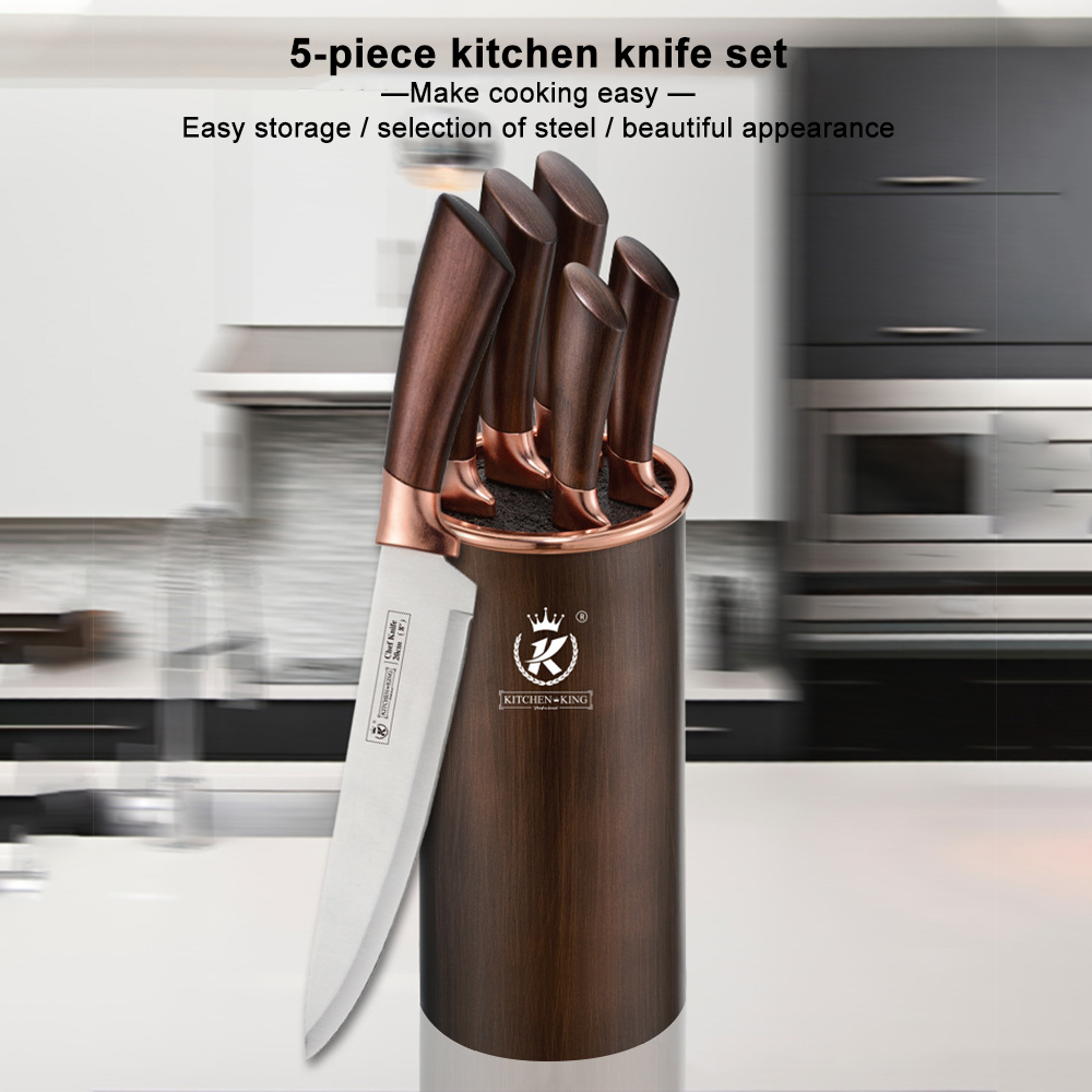 Chef Knife 6 Pcs Set Multi-function Kitchen Knives Utility Stainless Steel Cut Cleaver Bread Knife Meat Cleaver with Knife Holde