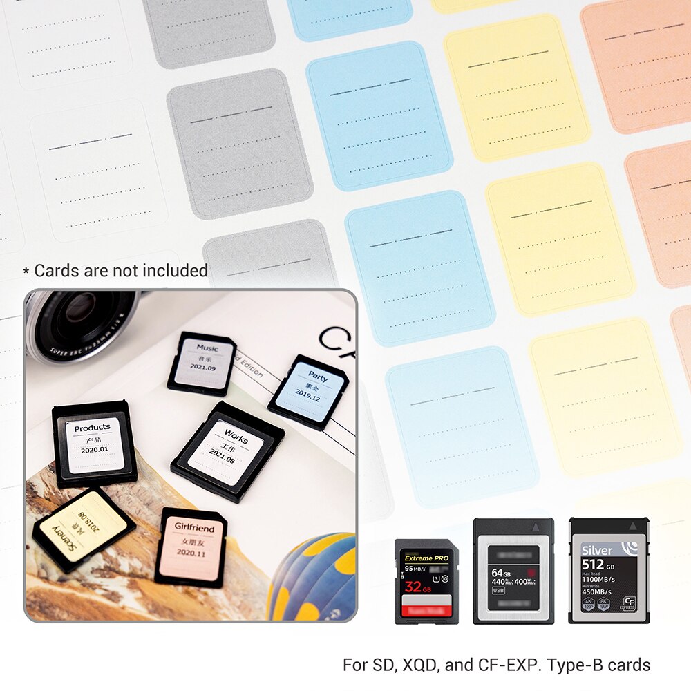 JJC 480 adesivi stampabili a mano adesivi per etichette per schede di memoria SD per SD/ CF CFexpress genere-b carta chiavetta USB bastone-in poi