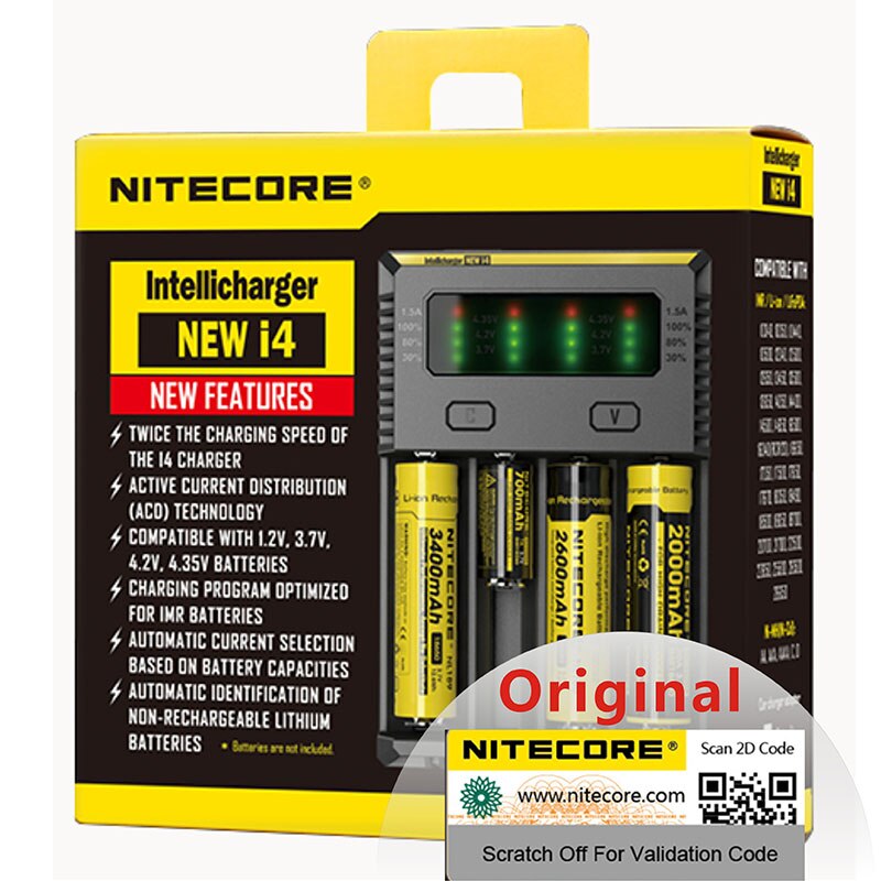 Nitecore I4 Battery Charger 18650 14500 16340 26650 LCD Li-ion Fast Charger 12V Charing for A AA AAA Battery Car Charger C2: new i4 / EU