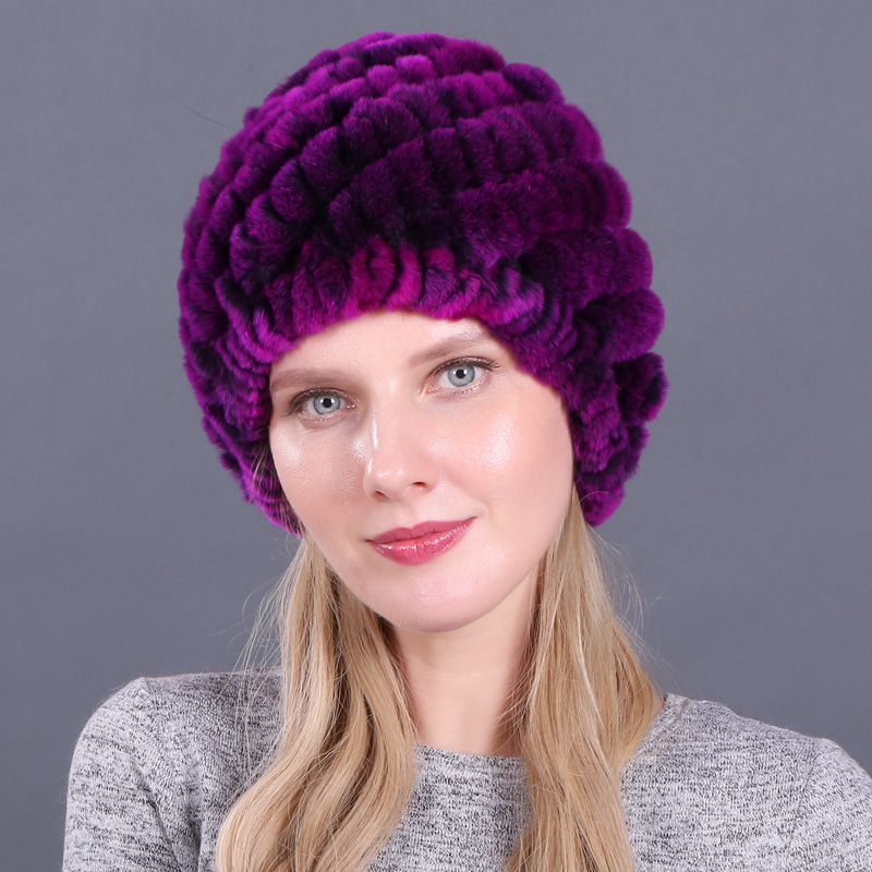 Dames RealRabbit bontmuts harige gebreide muts warme muts ski schedel cap