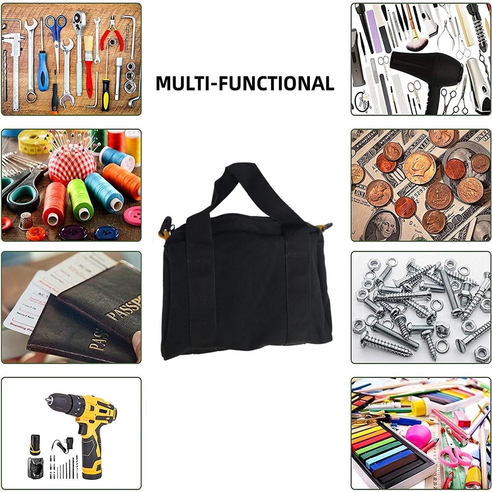 12 Inch Wide Mouth Tool Bag, Canvas Tool Bag, Heavy Duty Tool Storage Bag，Power Tool Organizer Pouch, Tool Bags for Men