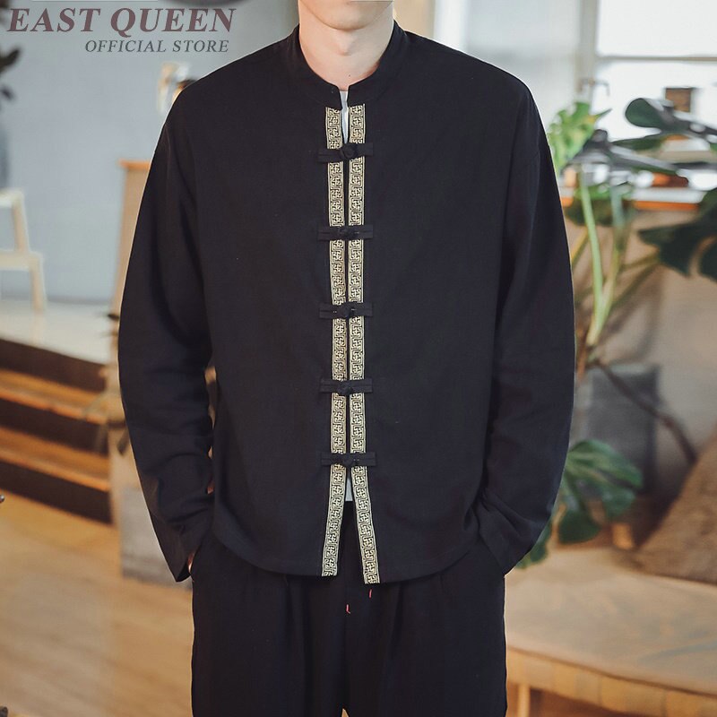 Chaqueta negra estilo chino para hombres camisa fina China ropa tradicional china para hombres Tang Oriental ropa hombres KK2911: M