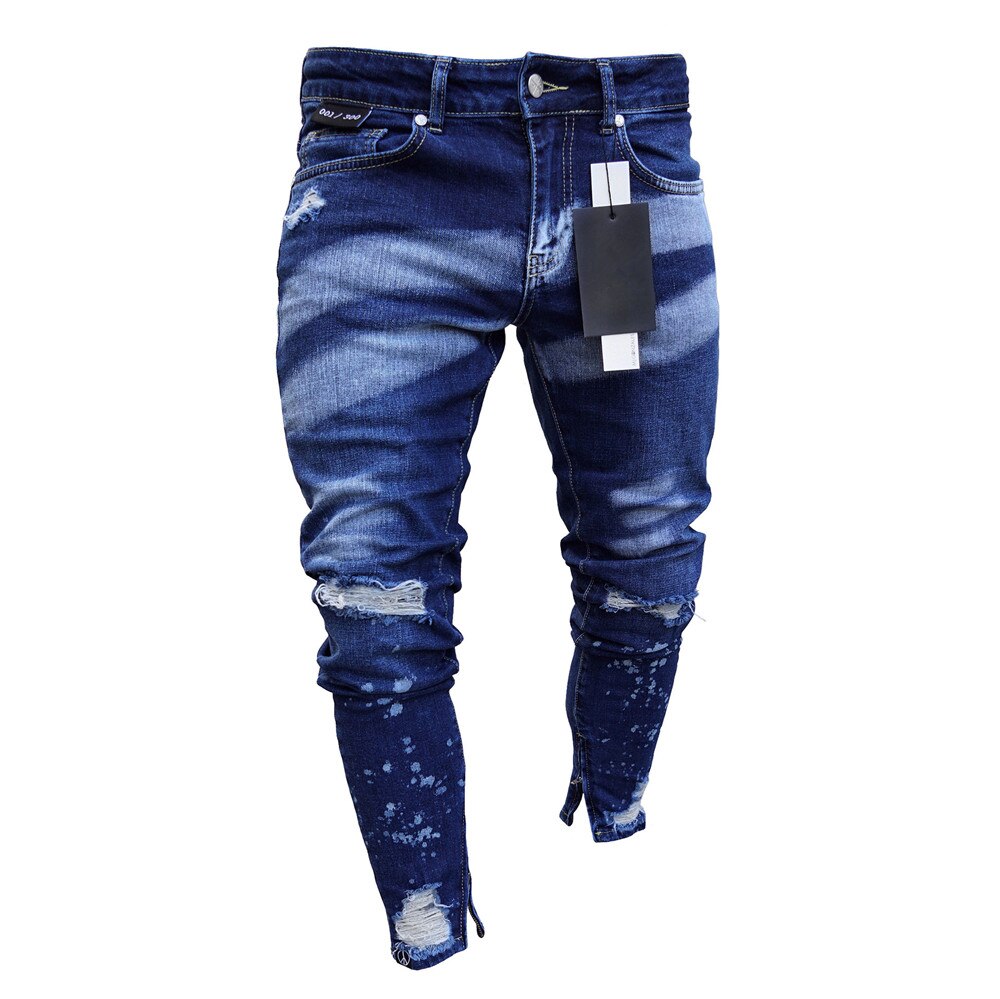 Pantalones vaqueros elásticos ajustados para hombre, Jeans rasgados desgastados, vaqueros de algodón ligeros, ropa informal de , pantalones teñidos: XXXL