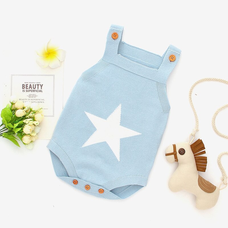 Neugeborenen Baby Bodys Sommer Für Jungen Mädchen Onesie Stern Gestrickte Kleinkind Overall ärmellos Kleinkind Overall freundlicher Körper oben: 82W405 licht blau / 3-6M (80)