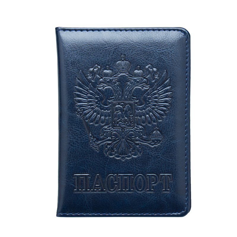 Russian Passport Cover Women Passport Case Men Travel Passport Holder Leather Credit Card Holder ID&Document Card Case: Dark blue