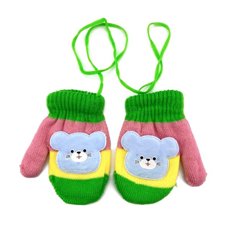 Leuke Cartoon Kat Handschoenen Winter Dikke Gebreide Baby Kids Pasgeboren Wanten Kinderen Houden Vinger Warme Handschoenen Voor Baby 0-4 Jaar Oud: Green