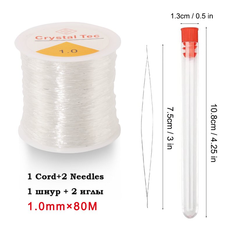 0.5-1.0mm przewód elastyczny koraliki na nitkach rozciągliwy sznurek Fibre Crafting Line do tworzenia biżuterii DIY koraliki Pony koraliki bransoletki: 1.0mm 80m 2Needles
