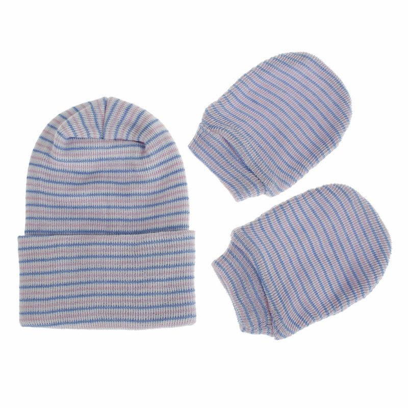 2 pièces bébé anti-rayures coton gants Double couches ensemble de chapeaux mitaines casquette Kits N1HB: BP