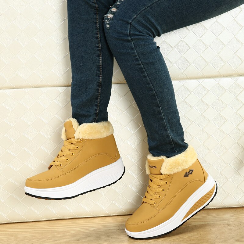 Winter Chunky Sneakers Women Walking Shoes Plush Warm Lace-up Sneakers Casual Shoes