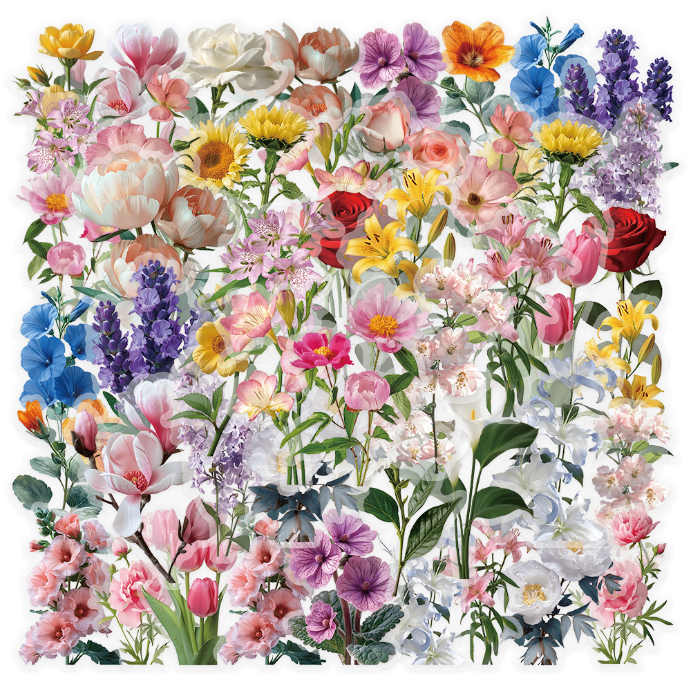 50 Uds. De pegatinas impermeables transparentes de flores para mascotas, decoración de plantas naturales, funda para teléfono móvil, pegatinas DIY