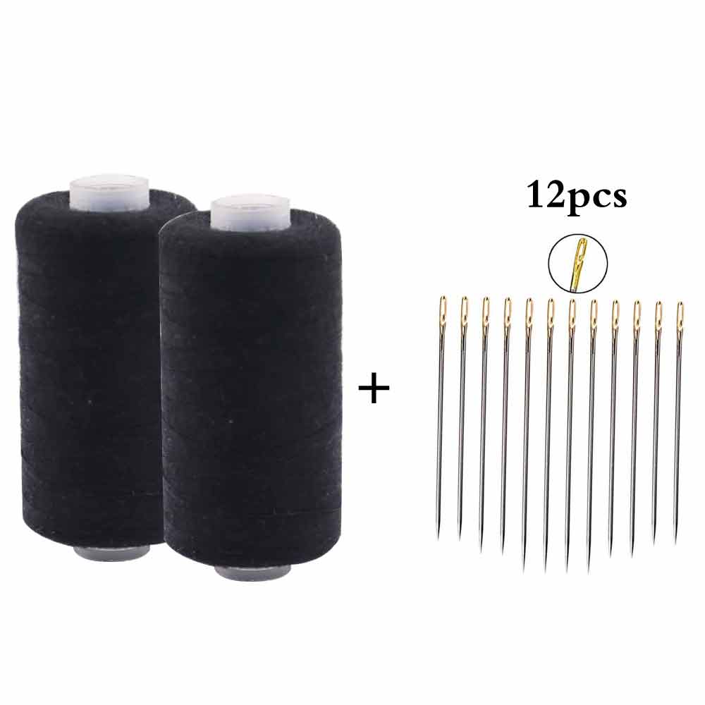 500m Polyester Sewing Thread Spools with 12pcs Self Threading Needles for Needlework Hand Repair Works Sewing Accessories: Black
