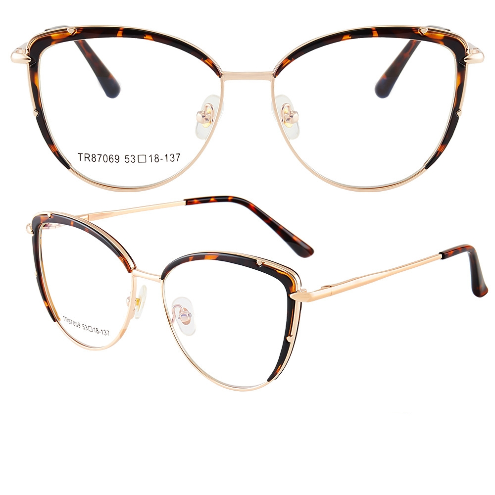 YIMARUILI Retro ojo de gato bloqueo de luz azul gafas graduadas ópticas montura mujer gafas de aleación de 87069: Caqui