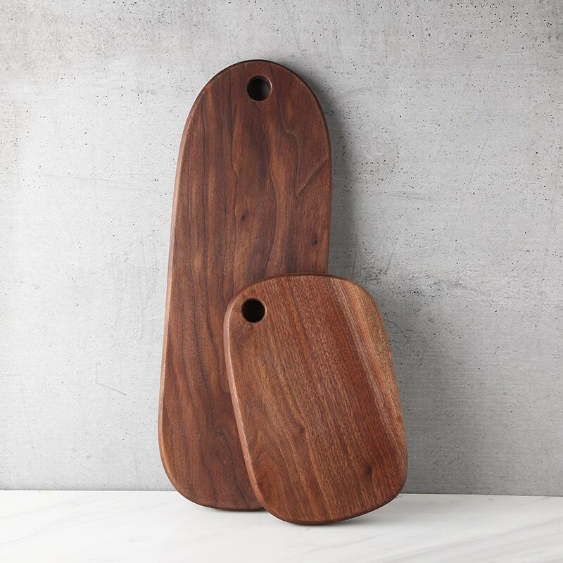 Tablero de madera de nogal negro hecho a mano con personalidad moderna simple y creativa, tabla de pan horneada de estilo rústico, bandeja de postre y queso LB43014