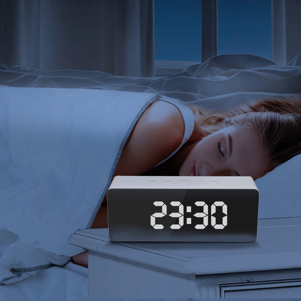 C LED Digital Clock Mirror Alarm desk bedside Clock Night Light Thermometer Display Lamp clock Bedroom decor Silent FN0