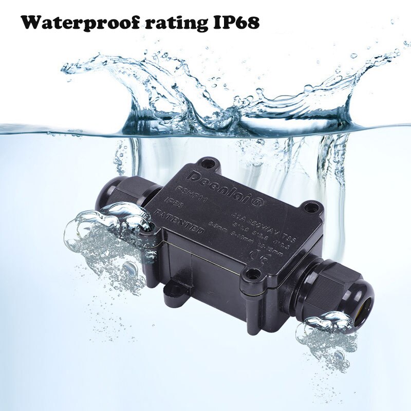 IP68 Waterproof Black Plastic Cable Wire Connector Gland Electrical 2-Cable Junction Box with Terminal