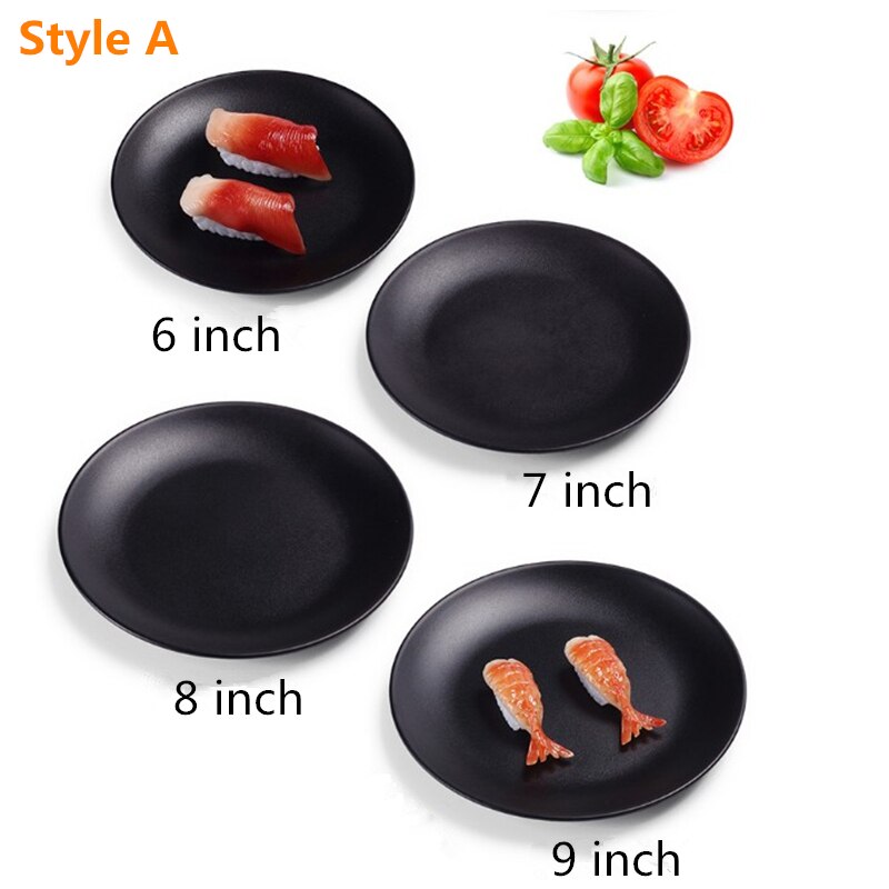 Melamine Schaaltje Zwarte Ronde Sushi Spaghetti Steak Salade Container Pot Winkel Japanse Keuken BBQ Keuken 1 st