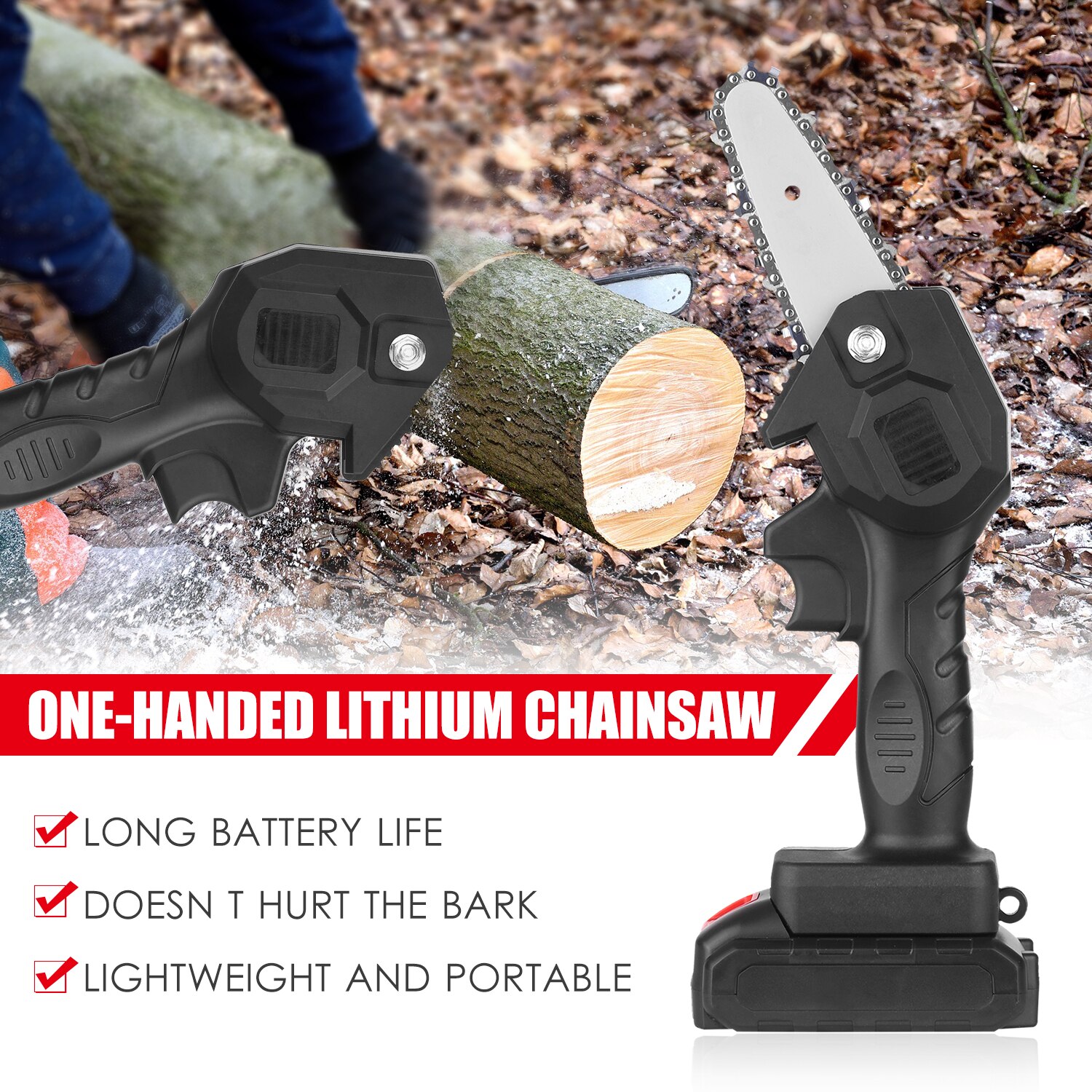 Portable Electric Pruning Saw Cordless Chain Saw with 2PCS Rechargeable Battery Wood Cutters Varibale Speed Mini Electric Saw