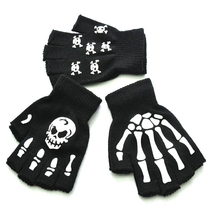 Halloween Lichtgevende Handschoenen Horror Skull Claw Bone Skeleton Half Handschoenen Mitten Handschoenen Warm Winter Vingerloze Hand Handschoenen