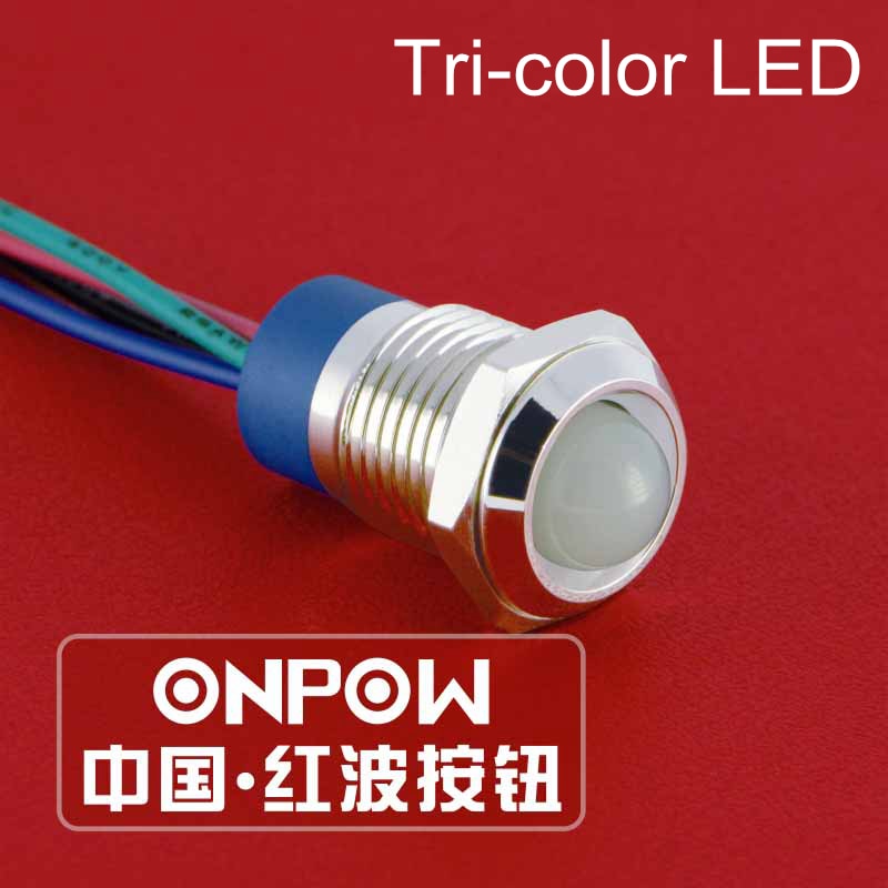 ONPOW 12mm Waterdichte IP67 Koepelvormige Tri-color RGB Pilot lamp 6 v, 12 v, 24 v LED lampje (GQ12G-D/Y/RGB/S)