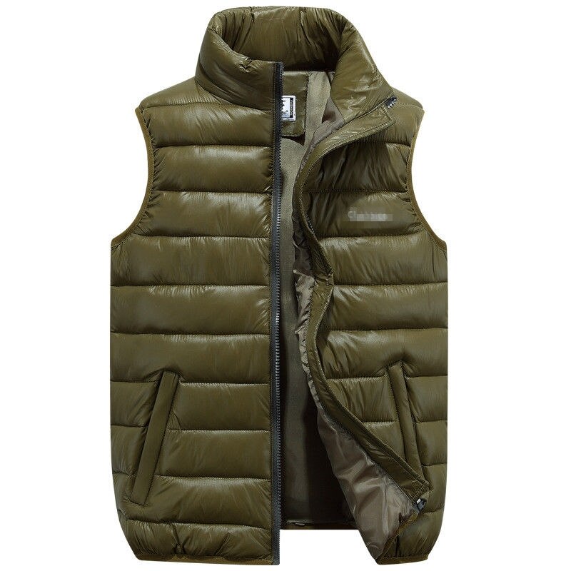 chaleco de invierno para hombres de sin mangas globo cálido prendas de vestir con cremallera chaqueta acolchada abrigo de talla grande L-3XL: Verde / XL
