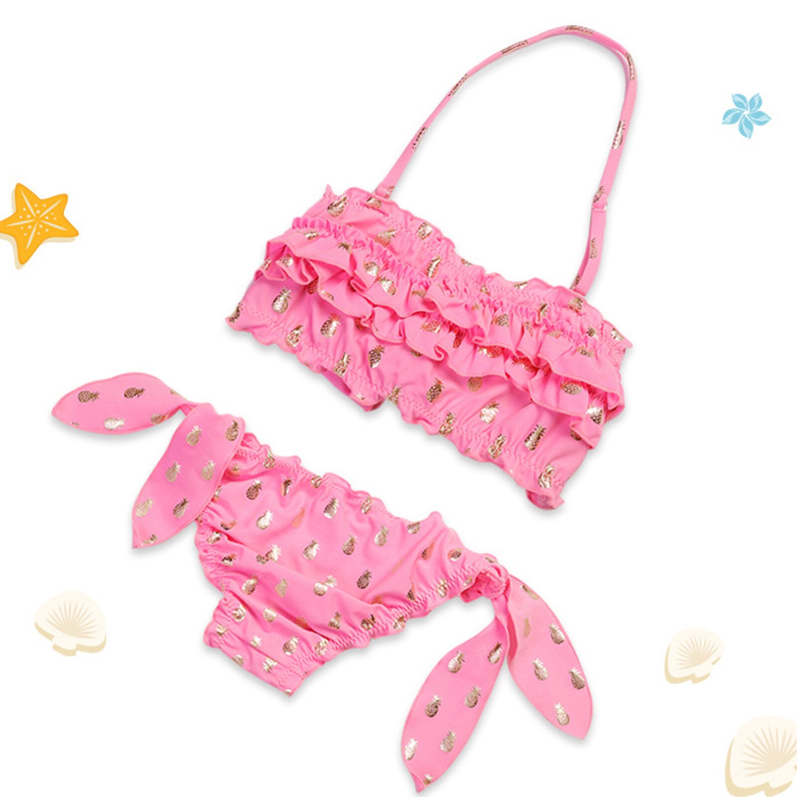 Infant Kids Swimwear Two Pieces Girls Swimsuit Ruched Pineapple Kids Bikini Set Toddler Girls Swimming Suit Girls Bikini Sets