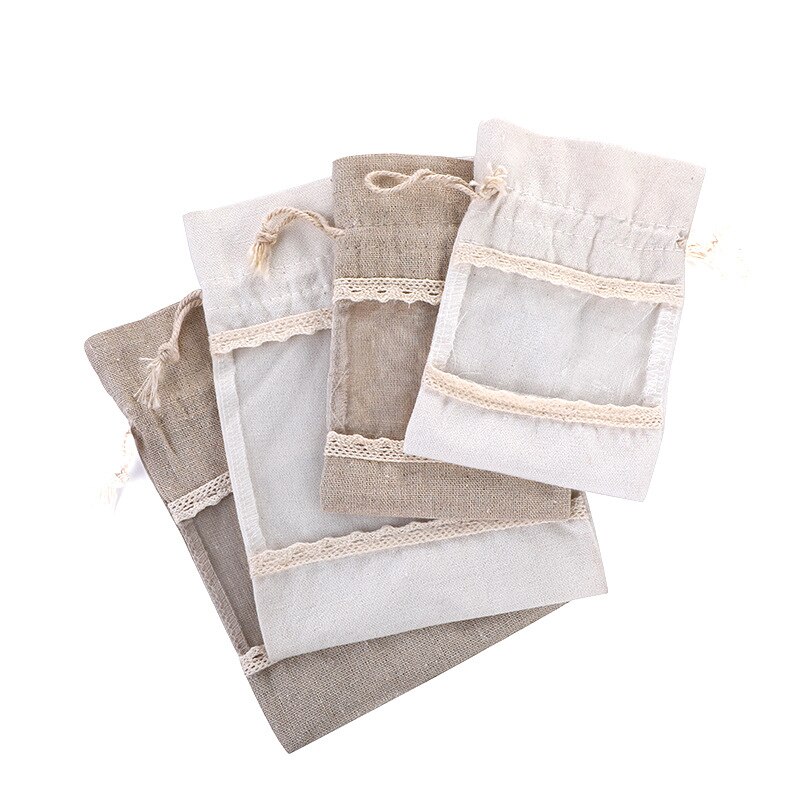 Bolsa de arpillera Natural con cordón, bolsas de yute para , embalaje de joyería, bolsas de boda con bolsa de caramelos, decoración para en casa