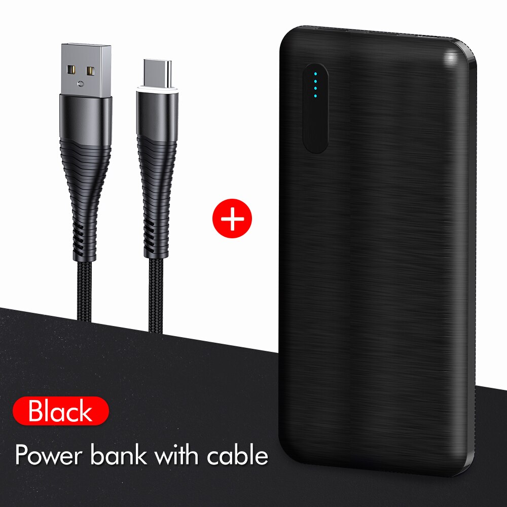 YKZ 10000 mAh Banca di Potere Slim USB 10000 mAh Powerbank Portatile Batteria Esterna del Caricatore Pack Per iPhone 11 Xiaomi Mi 9 PoverBank: Black With Cable