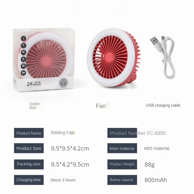Przenośna klamra górska składany wentylator z diodą doprowadziło lampka nocna z USB ładowarka biurkowa mały wentylator kieszonkowy ścienny montaż sufitowy wentylator