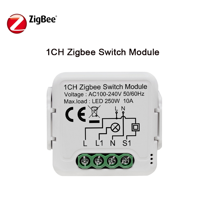 Tuya Zigbee Smart Light Switch Module,1/2/3/4 Gang Automation DIY Breaker 2 Ways Control Work with Alexa Google Home: 1CH 1pcs