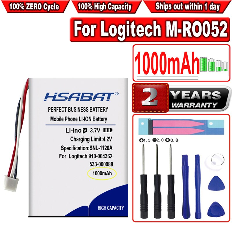 HSABAT 1000mAh Battery 533-000088 910-004362, 910-004374 AHB303450 for Logitech M-RO052, MX Anywhere 2 MX Master Mouse
