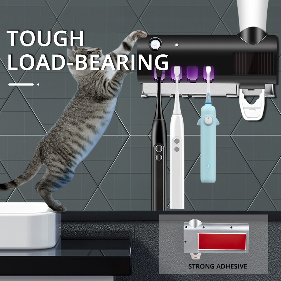 Smart PIR Motion Sensor Toothbrush Holder With UV light Ultraviolet Disfinfection Cleaning Drying Sterilizer Toothpaste Squeezer