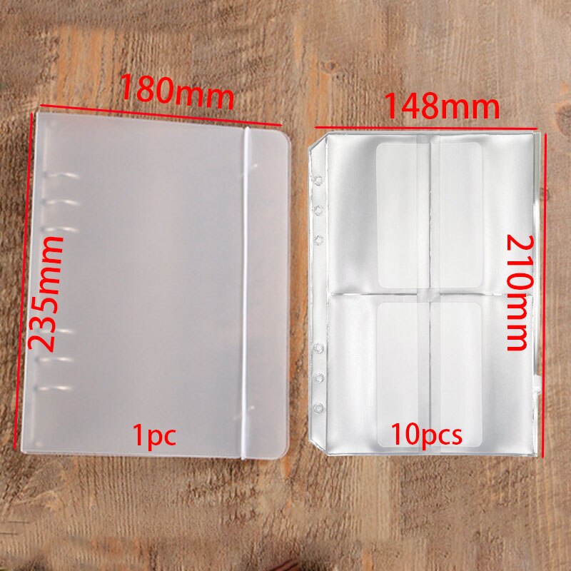 10pcs A5 PVC Loose Leaf Storage Bag Collection Pouch Binder Case Accessory &amp; Notebook 6 Ring Notepad Sheet Sheel Protector Cover: Combination A5-4