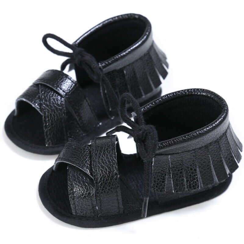 Baby Baby Meisjes Zomer Kwastje Sandalen Prewalker Prinses Zachte Tong Schoenen Sneakers: Black / 0-6 months