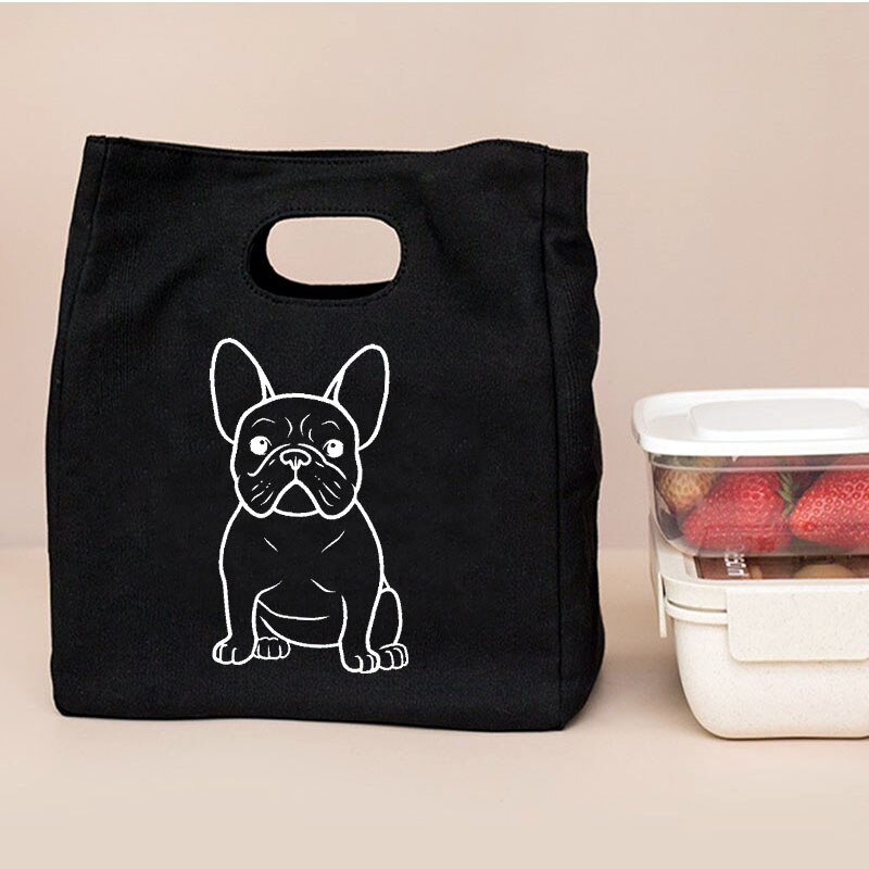 Sac à déjeuner isolant imprimé bouledogue français, sac de pique-nique Portable pour garder les aliments au , pochette fourre-tout isotherme pour l&#39;école,: Q00140-TBBK-C