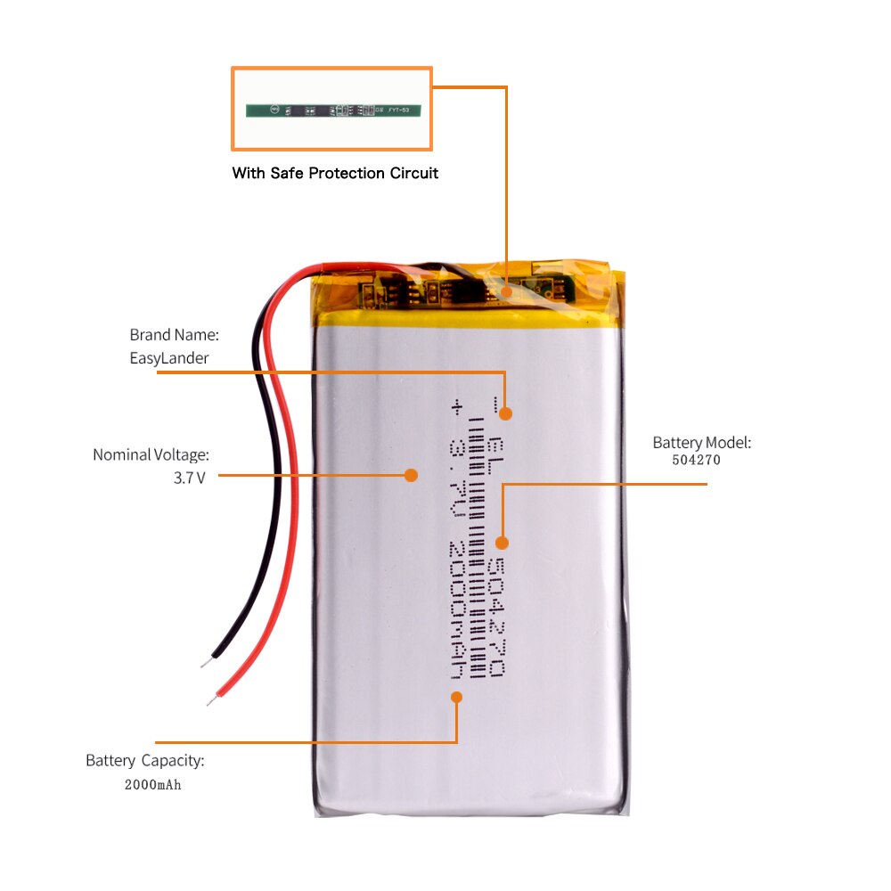 3.7 V lithium polymer battery 2000 mah interphone 504270 GPS vehicle traveling data recorder e-book