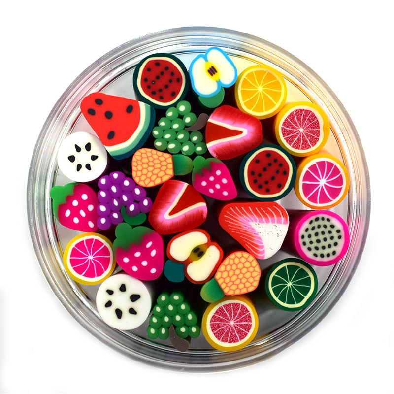 10pcs/lot Fimo Fruit Slices For Slime Supplies/Nails Art Tips Clay Artificial Fruit Slices Sticks Slimes Toys DIY