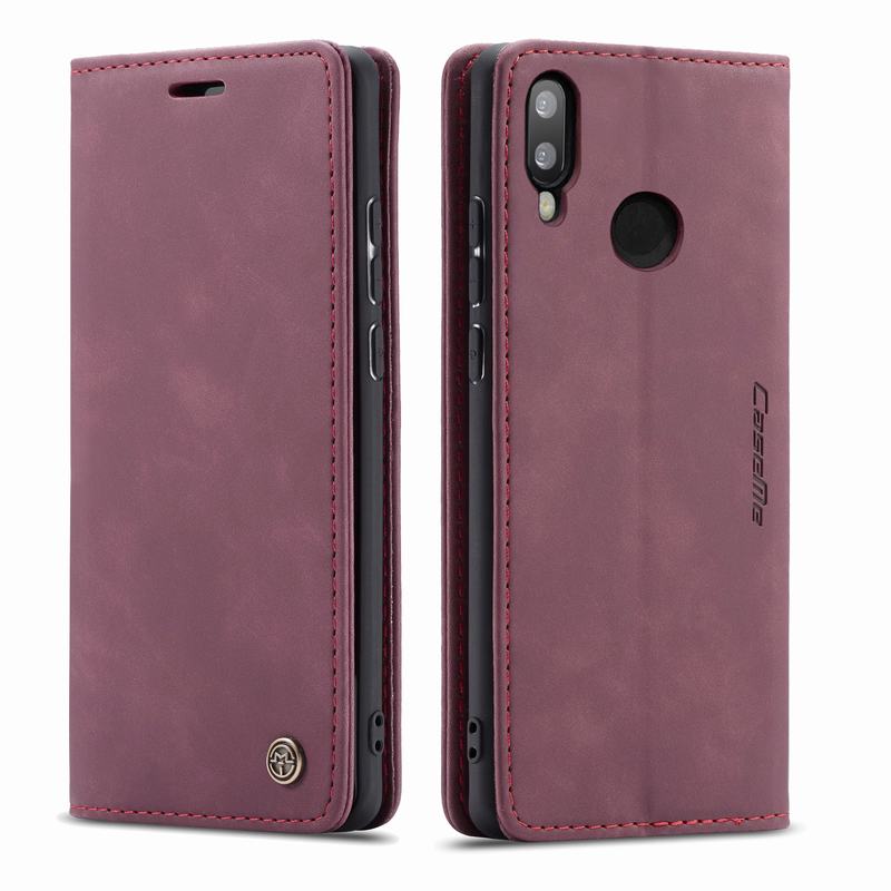 Para Huawei P Smart funda Honor 10 Lite imán de lujo Flip Retro Cartera de cuero bolsas de teléfono para Huawei Psmart Coque: For P Smart 2019 / Wine Red