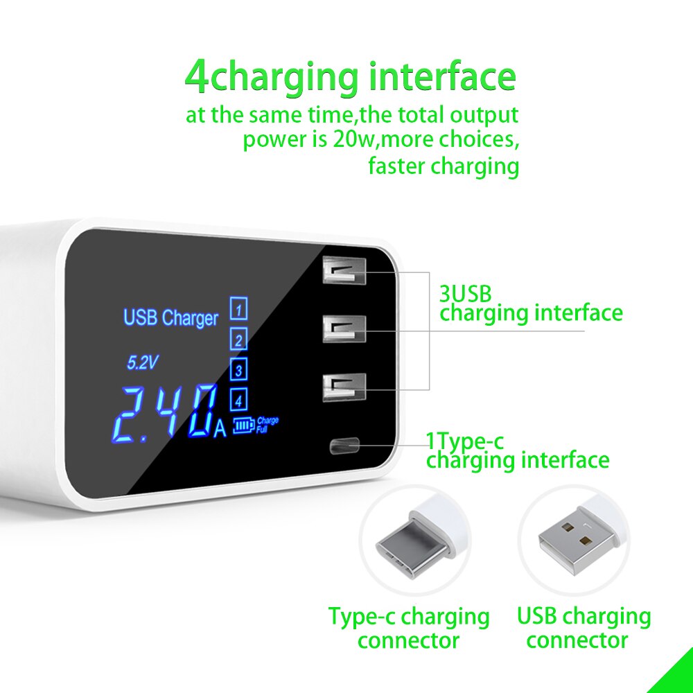 3USB Type C USB Charger with Led Display For Android iPhone USB Adapter Socket Fast Phone Charger adapter