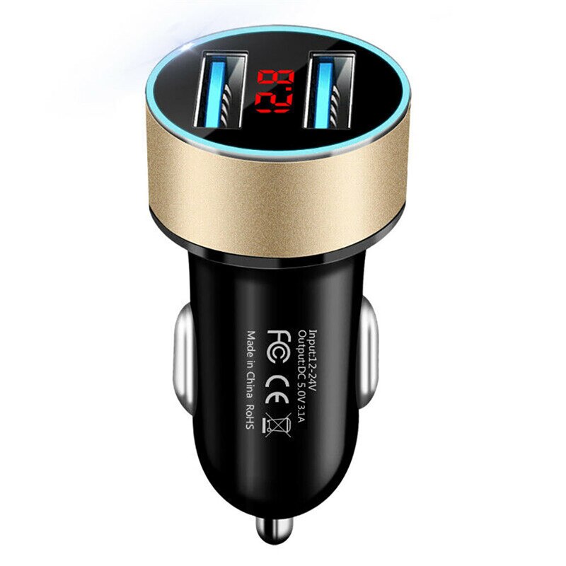 USLION Universal 3.1A LED Display Dual USB Car Charger Mobile Phone Aluminum Car-Charger for Xiaomi Samsung iPhone 11 Pro Max: Gold