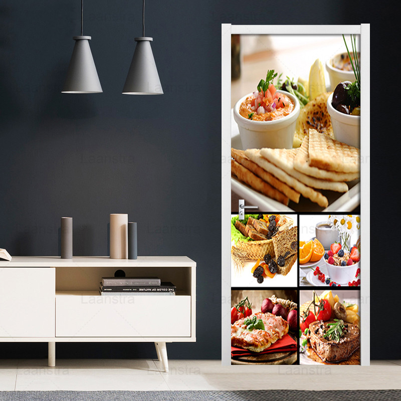 DIY Door Sticker Western Food Photo Mural Wallpaper PVC Self-adhesive Wall Decal For Living Room Kitchen Door Home Decor Poster