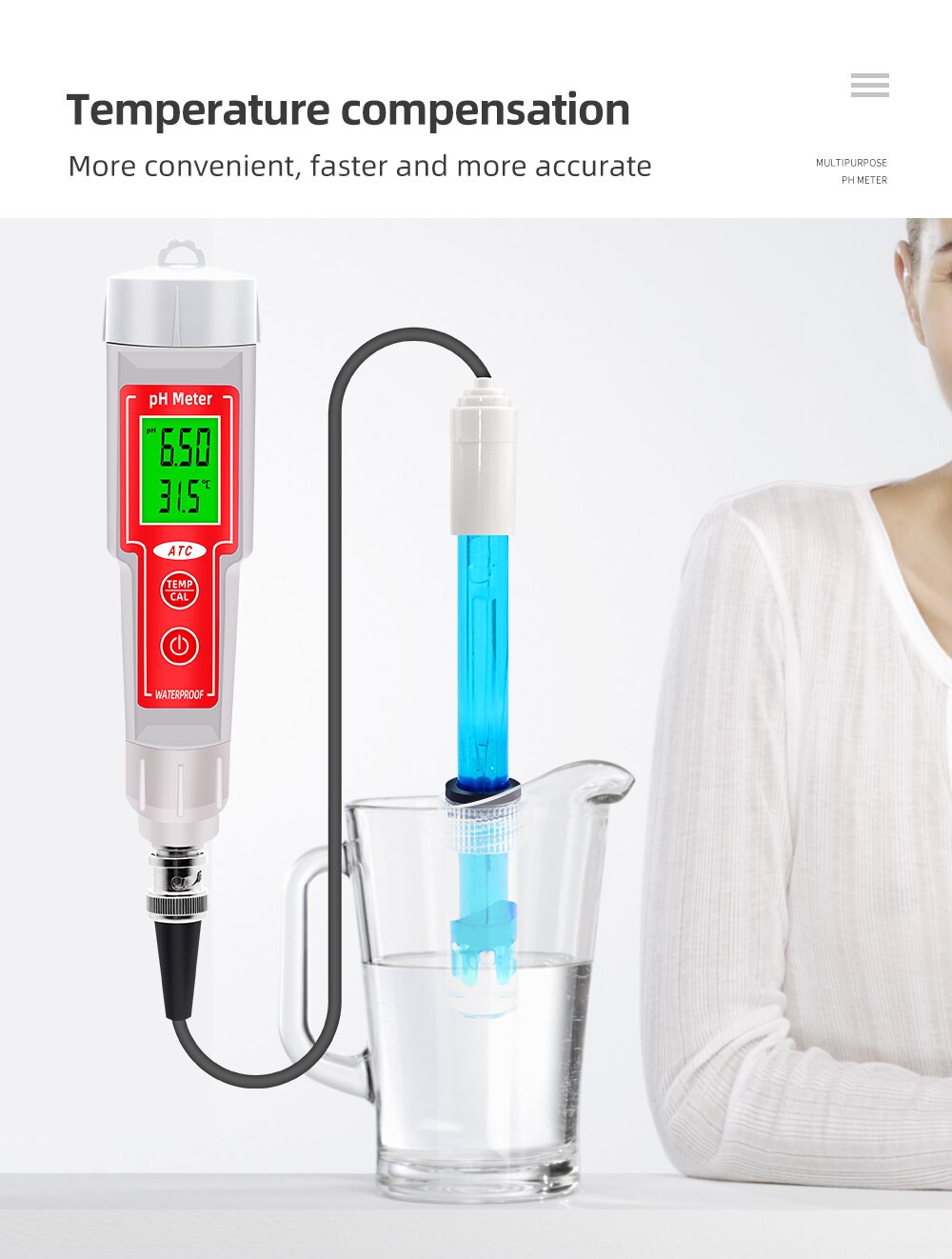 Hydroponics PH Meter Digital 2 in1 PH Temperature Water Tester Backlight for Swimming Pool Aquarium Measuring Instrument