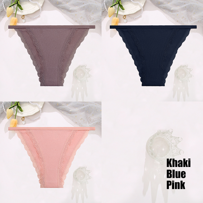 Finetoo 3 stks/set Sexy Kant Katoenen Slips Vrouwen Solid Comfortabele Slipje Vrouwelijke Zacht Ondergoed Ademend Intimates Lingerie: L / Rood