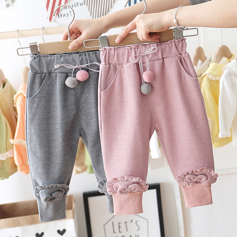 Primavera outono crianças calças do bebê meninas casual gravata borboleta polka calças roupas de bebê longo princesa calças crianças