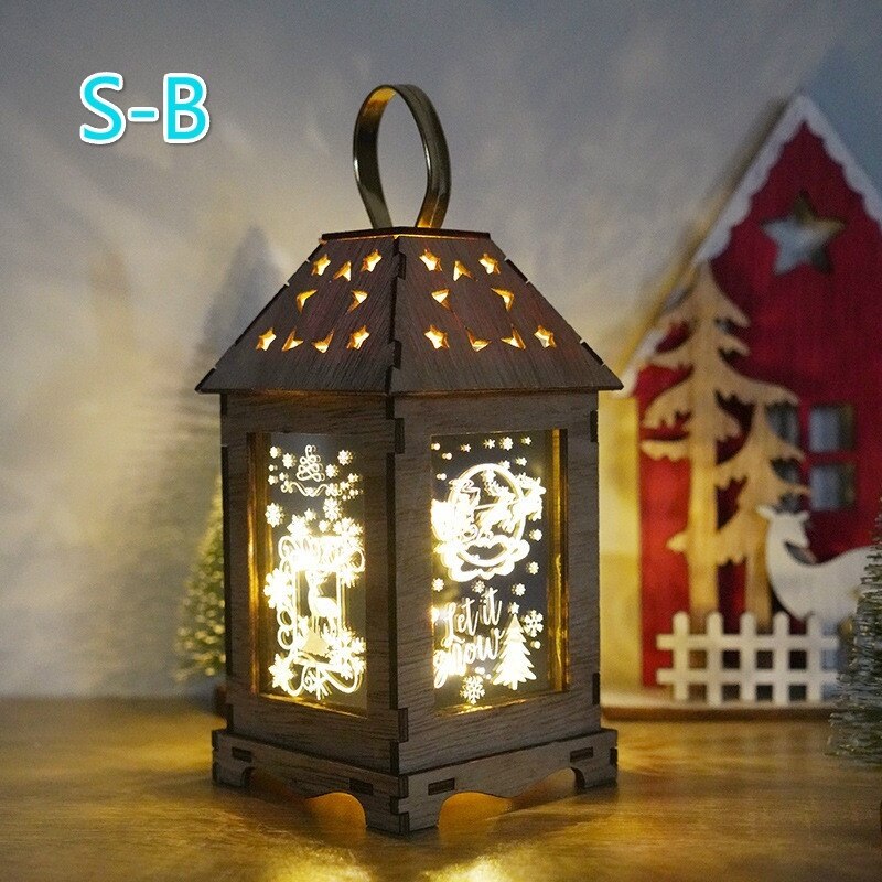 Lichten Houten Kerst Decoratie Wind Lantaarn Led Lichtgevende Creatieve Ornamenten Draagbare Lantaarn: S-B