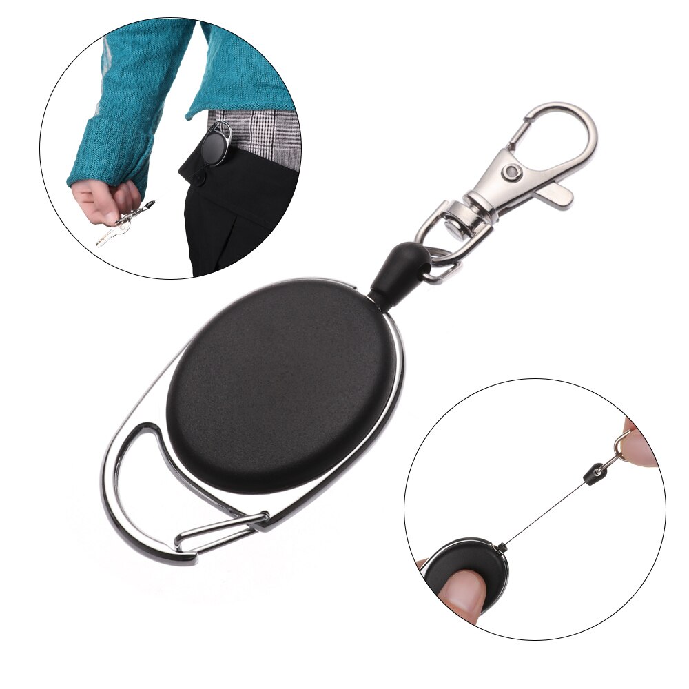 1 Pc Intrekbare Reel Clip Badge Houder Id Card Key Ring Carabine Duurzaam Portable Rvs Riemclip