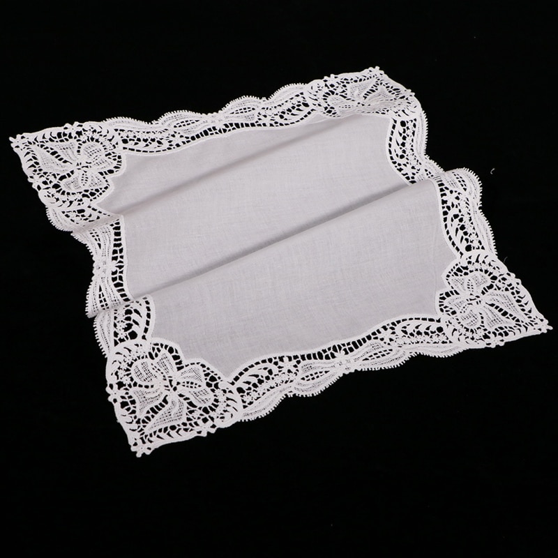 D607: White premium cotton lace handkerchiefs blank crochet hankies for women/ladies wedding
