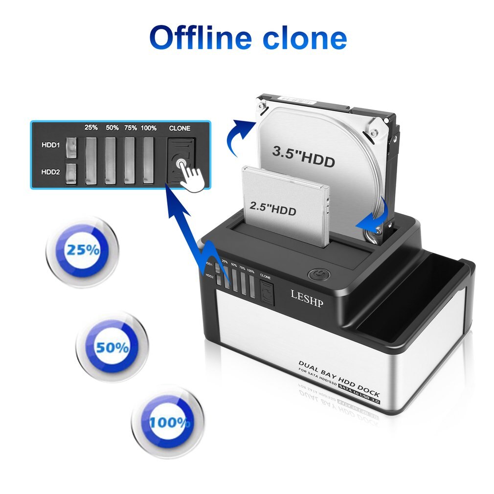 Estación de acoplamiento Dual para disco duro HDD USB 3,0 a SATA HDD SSD con clon para 2,5 "& 3,5" SATA HDD & SSD, carcasa de disco duro Dock