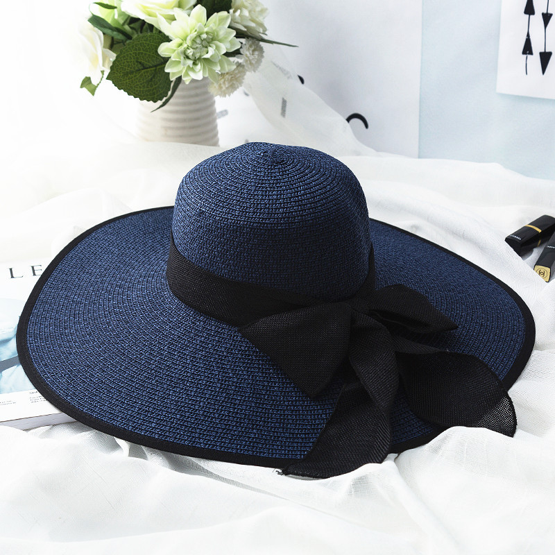 2022 new sun hat summer sun protection cappello a tesa larga pieghevole cappello da spiaggia all&#39;aperto equitazione protezione solare protezione UV cappello femminile: Navy black