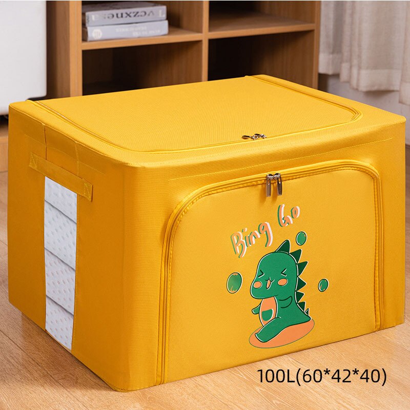 Cartoon foldable storage box household clothes quilt storage box large Oxford Bubner box storage box: yellow100L-60-42-40